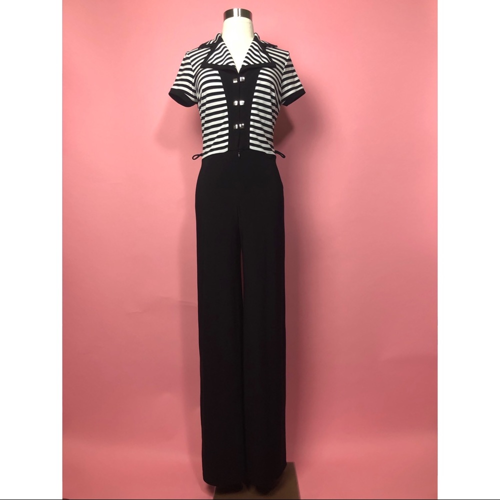 Vintage black white classic stripe jumpsuit 4S